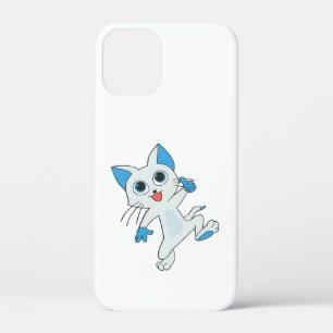 青い目と耳の可愛いジャンプ光シアンの子猫 iPhone 12 MINI ケース