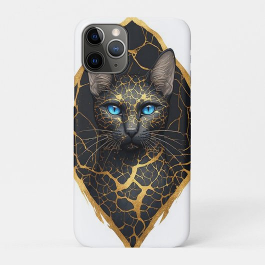 青い目と金色の装飾の黒猫の肖像画 Case-Mate iPhoneケース (裏)