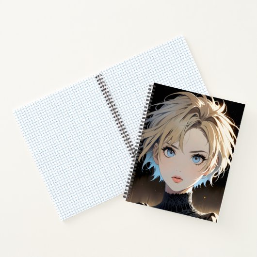 青い目と黒いシャツを持つアニメキャラクター ノートブック (内部)