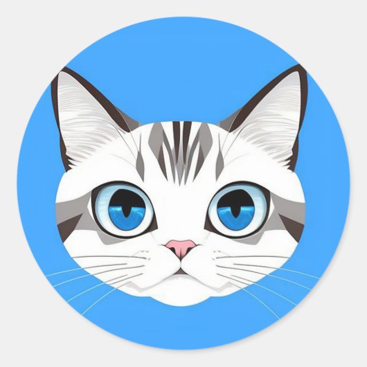 🐱 青い目のかわいい猫のミニマルアート 🐱 ラウンドシール (正面)