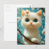 青い目のかわいい花の子猫 ポストカード (正面/裏面)