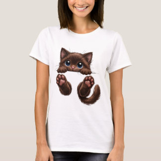 青い目のかわいい茶色の子猫の顔 Tシャツ