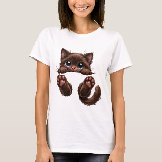 青い目のかわいい茶色の子猫の顔 Tシャツ (正面)