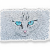 青い目のふわふわ猫 シール (正面)
