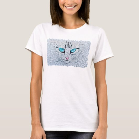 青い目のふわふわ猫 Tシャツ (正面)