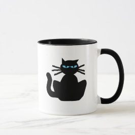 青い目のアニメが描かれたサッシーな黒猫 マグカップ