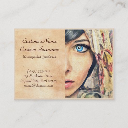 青い目のカッコいいのクラシックな水彩画のポートレートの絵画 名刺 (正面)