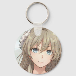 青い目のキーチェーンを持つアニメの茶色い髪の女の子 キーホルダー
