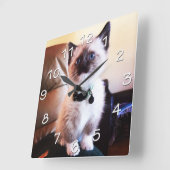 青い目のシャム猫の写真 スクエア壁時計 (傾斜)