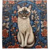 青い目のシャム猫ウィリアム・モリスインスパイア シャワーカーテン (正面)
