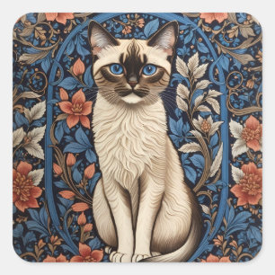 青い目のシャム猫ウィリアム・モリスインスパイア スクエアシール