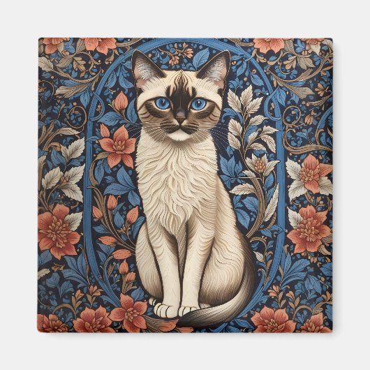 青い目のシャム猫ウィリアム・モリスインスパイア マグネット (正面)