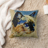 青い目のシャム猫モザイクタイル クッション (ブランケット)