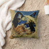 青い目のシャム猫モザイクタイル クッション (ブランケット)