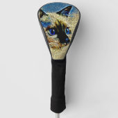 青い目のシャム猫モザイクタイル ゴルフヘッドカバー (正面)