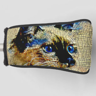 青い目のシャム猫モザイクタイル ゴルフヘッドカバー