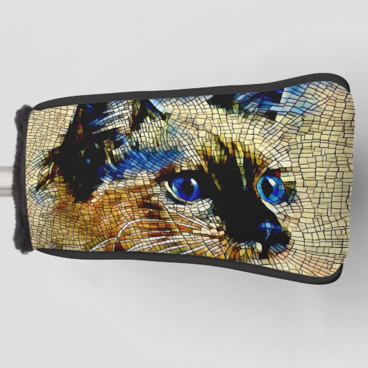 青い目のシャム猫モザイクタイル ゴルフヘッドカバー (正面)