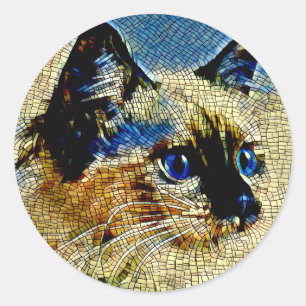 青い目のシャム猫モザイクタイル ラウンドシール
