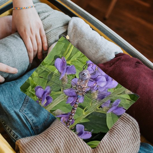 青い目のダーナトンボ紫色の花 アクセサリーポーチ