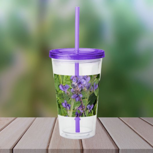 青い目のダーナトンボ紫色の花 アクリルタンブラー