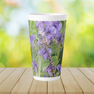 青い目のダーナトンボ紫色の花 カフェラテマグ