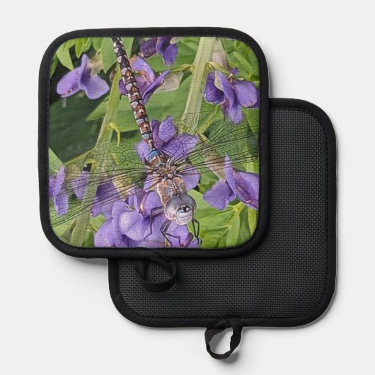 青い目のダーナトンボ紫色の花 鍋敷き (正面/裏面)