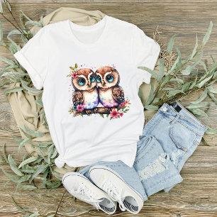青い目のフクロウズオンフローラ分岐グラフィック Tシャツ