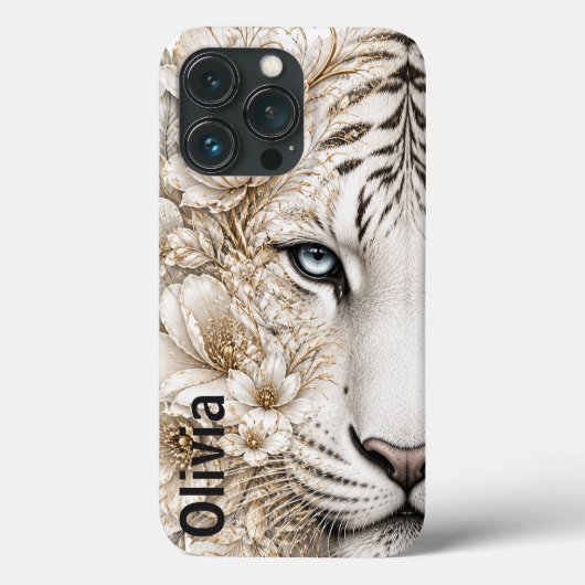 青い目のホワイトタイガー フローラルアート Case-Mate iPhoneケース (裏面)