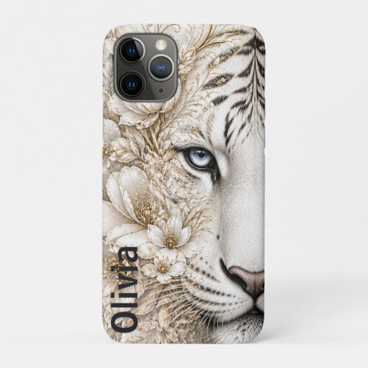 青い目のホワイトタイガー フローラルアート Case-Mate iPhoneケース (裏)
