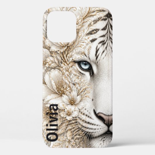 青い目のホワイトタイガー フローラルアート Case-Mate iPhoneケース (裏面)