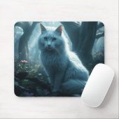青い目のマウスパッド付き白猫 マウスパッド (マウス)