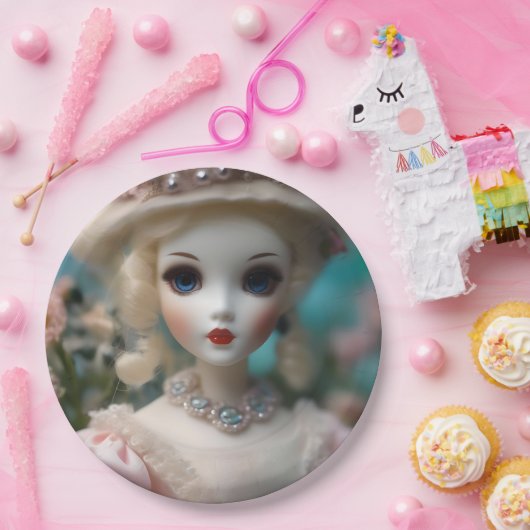 青い目のヴィンテージ人形 ペーパープレート (パーティー)