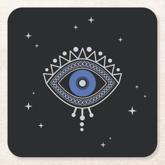 青い目の保護タリスマンミニマル魔法記号 スクエアペーパーコースター (正面)