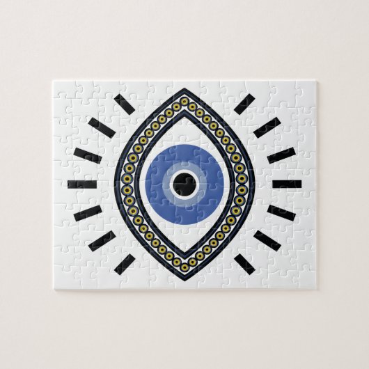 青い目の保護タリスマン民族魔法記号 ジグソーパズル (横)
