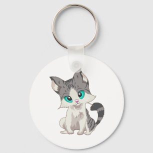 青い目の可愛いグレーとベージュの小さな子猫 キーホルダー