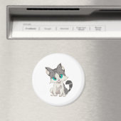 青い目の可愛いグレーとベージュの小さな子猫 マグネット (インサイチュ (食洗機))
