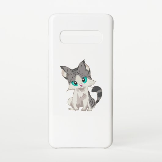 青い目の可愛いグレーとベージュの小さな子猫 SAMSUNG GALAXYケース (裏面)