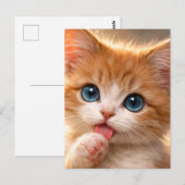 青い目の子猫の前足をペロペロ ポストカード (正面/裏面)