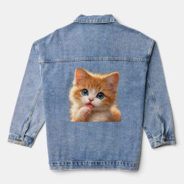 青い目の子猫の前足ペロペロ デニムジャケット