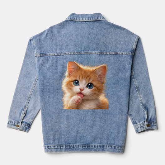 青い目の子猫の前足ペロペロ デニムジャケット (裏面)