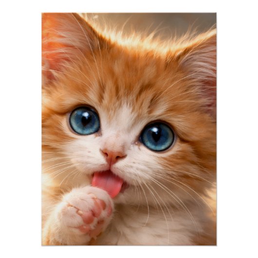 青い目の子猫の前足ペロペロ ポスター (正面)