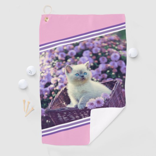 青い目の子猫ベビーの花パーソナライズされた猫 ゴルフタオル (インサイチュ)