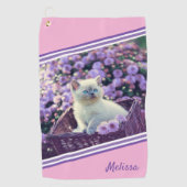 青い目の子猫ベビーの花パーソナライズされた猫 ゴルフタオル (正面)