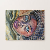 青い目の小さな女の子と帽子 – 水彩アート –  ジグソーパズル (横)