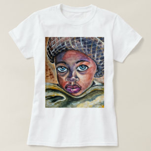 青い目の小さな女の子（帽子付き） – 水彩 – アート Tシャツ