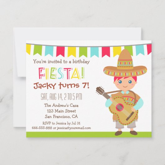 青い目の少年 メキシコのフィエスタ 子供の誕生日パーティー 招待状 (正面)