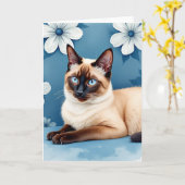 青い目の猫のお母さんの日のカード カード (黄色い花)