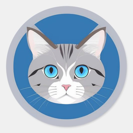 🐾 青い目の猫の穏やかなミニマルペット ラウンドシール (正面)