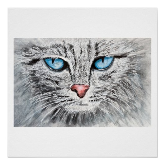 青い目の猫の魅力的な肖像画 ポスター (正面)