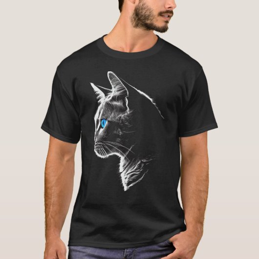青い目の猫 ペット 動物 猫 Tシャツ (正面)
